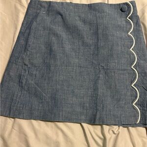 J. Crew Denim Blue Mini Skirt with White Trim chambray